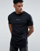 Devote Slim Fit T-shirt With Curved Hem And Printed Turn Up Sleeve - Black