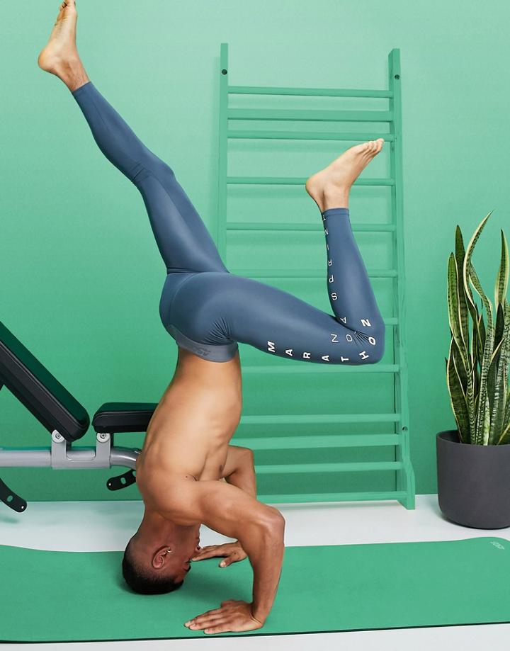 Asos 4505 Workout Tights With Text Print In Recycled Polyester-grey