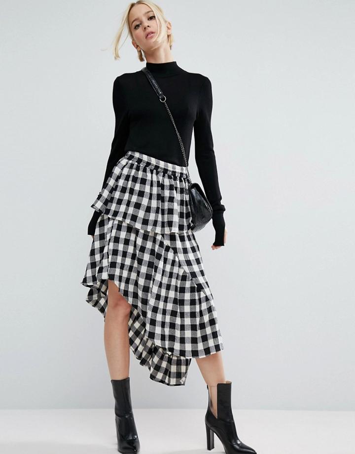 Asos Deconstructed Midi Skirt In Gingham - Multi