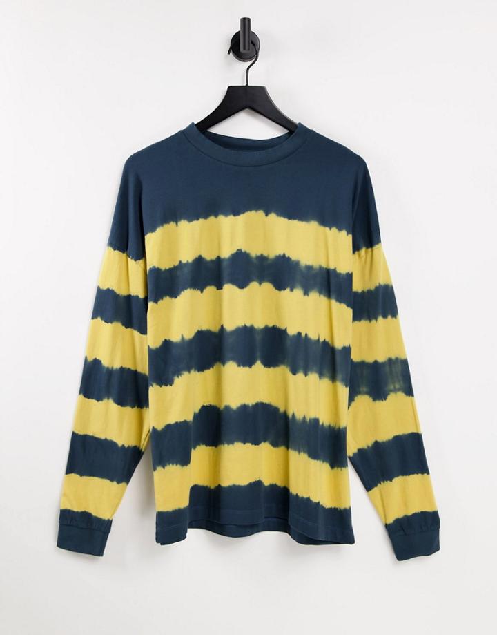 Asos Design Oversized Tie Dye Stripe T-shirt In Navy & Yellow