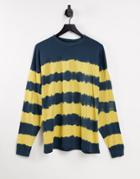 Asos Design Oversized Tie Dye Stripe T-shirt In Navy & Yellow
