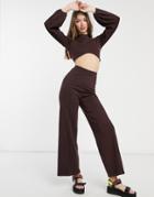 Asos Design Knit Wide Leg Pants With Front Seam In Brown - Part Of A Set