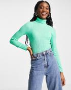 Asos Design Ribbed Roll Neck Sweater In Green