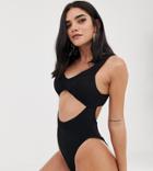 River Island Swimsuit With Cut Out Detail In Black - Black