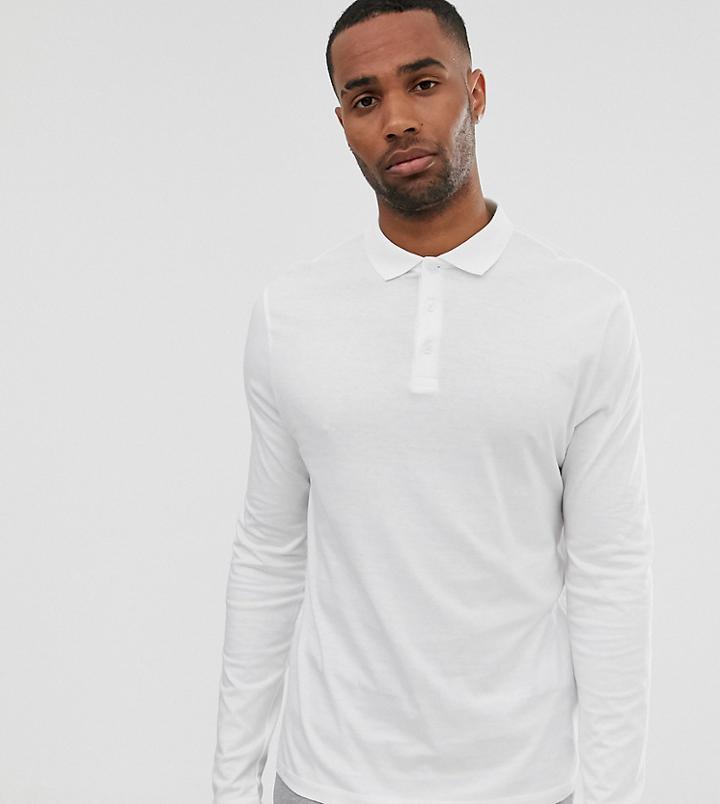 Asos Design Tall Organic Long Sleeve Jersey Polo In White