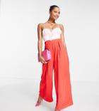 Collective The Label Petite Exclusive Contrast Wide Leg Jumpsuit In Red Color Block