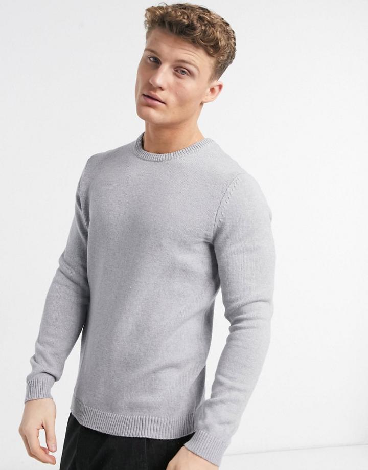 Asos Design Midweight Cotton Sweater In Light Gray-grey