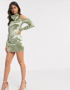 Asos Design Cold Shoulder Satin Mini Dress-black