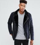 Barneys Originals Tall Faux Shearling Biker Jacket-black