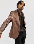 Asos Design Skinny 70s Metallic Copper Prom Blazer-gold