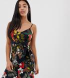 Parisian Petite Cami Maxi Dress In Border Floral Print - Navy