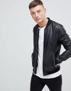 Pull & Bear Faux Leather Bomber In Black - Black