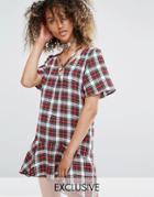 Milk It Vintage Tea Dress With Double Frill And Neck Straps In Plaid - Red