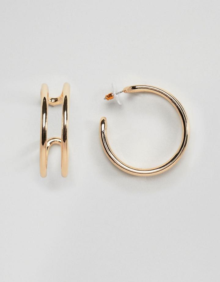 Asos Design Thick Double Row Hoop Earrings - Gold