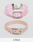 Asos Pack Of 2 Gingham Buckle Bracelets - Pink