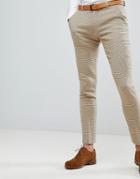 Asos Design Wedding Super Skinny Suit Pants In Neutral Houndstooth - Beige