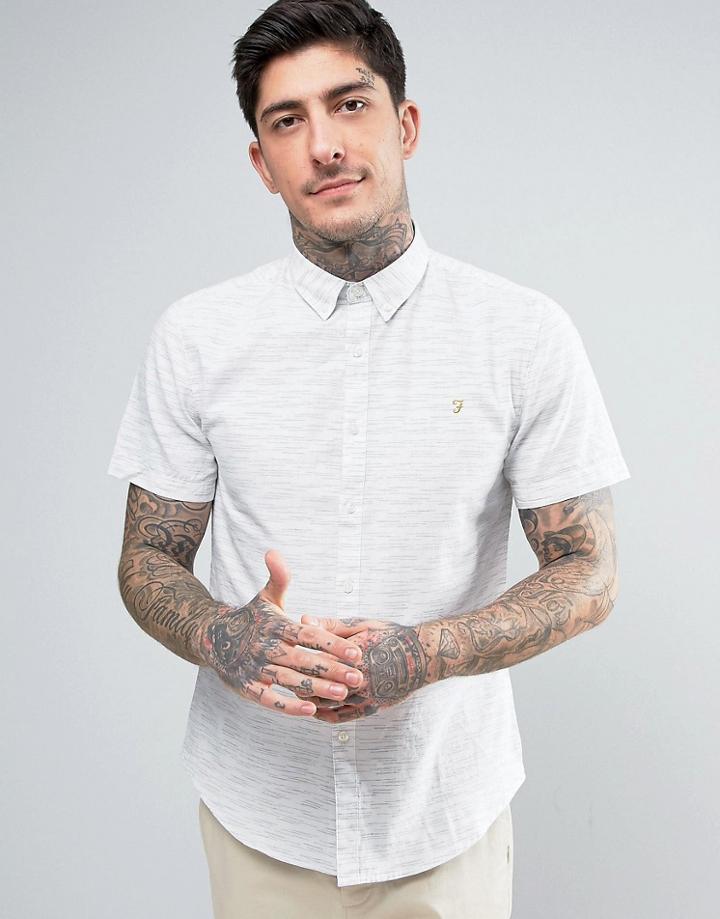 Farah Thorpley Short Sleeve Shirt Space Dye Slim Fit Buttondown In Ecru - White