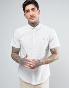 Farah Thorpley Short Sleeve Shirt Space Dye Slim Fit Buttondown In Ecru - White