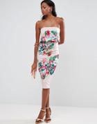 Asos Floral Bandeau Crop Top Scuba Midi Dress - Multi