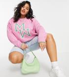 Asos Design Curve Oversized Sweater With Monogram In Pink