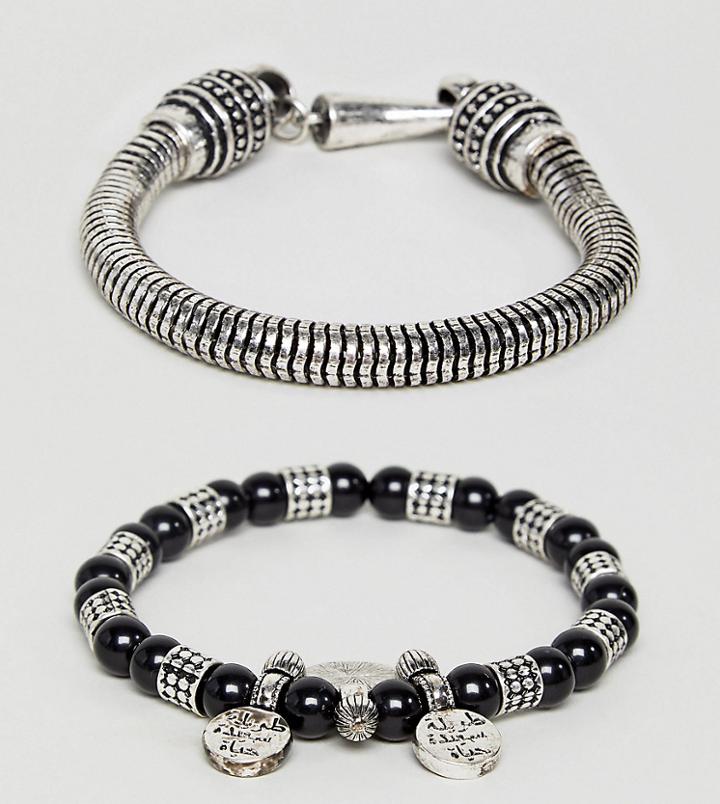 Reclaimed Vintage Inspired Beaded & Chain Bracelet In 2 Pack Exclusive To Asos - Silver