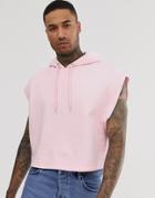 Asos Design Cropped Oversized Sleeveless Hoodie With Raw Edges In Pink - Pink