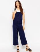 Asos Pinafore Jumpsuit In Knit With Wide Leg - Navy