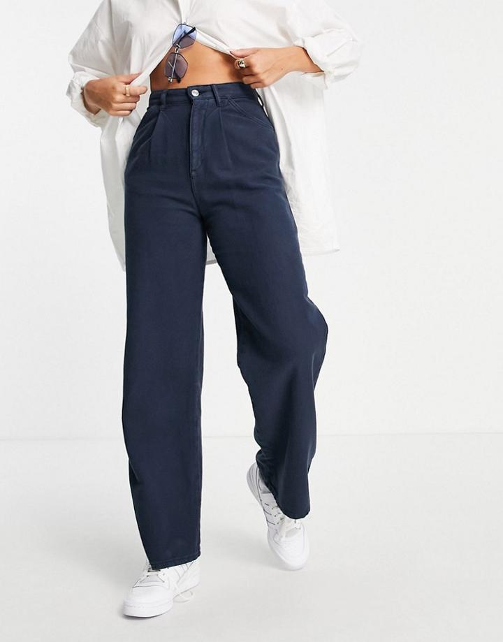 Asos Design 'relaxed' Dad Pant In Navy Cheesecloth