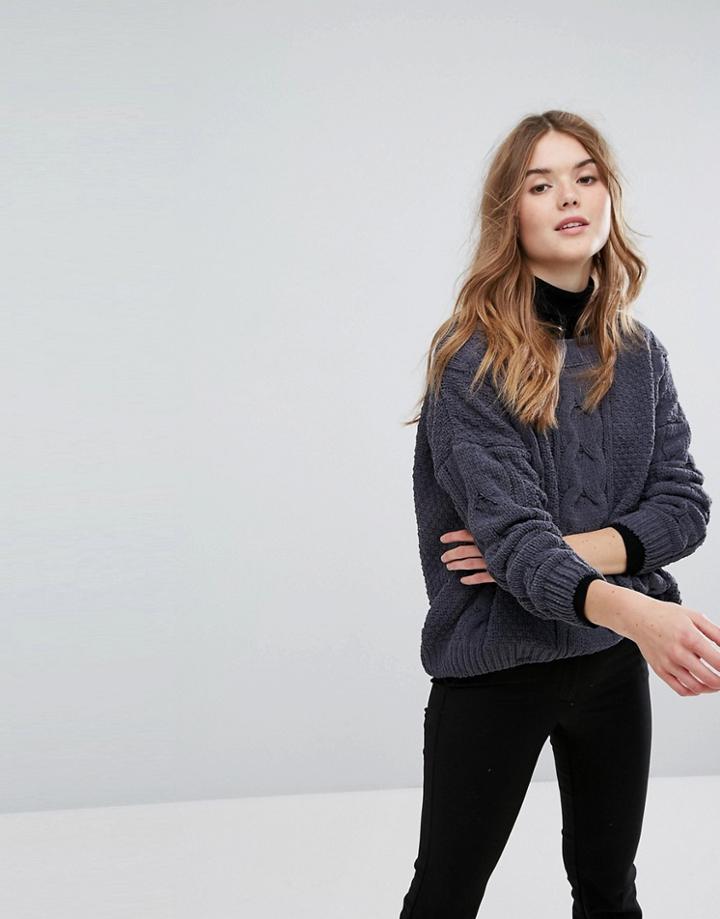 New Look Chenille Cable Oversized Sweater - Gray