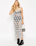 Asos Premium Hand Crochet Midi Dress In Metallic - Silver