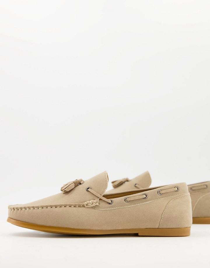 Brave Soul Faux Suede Loafers In Beige-neutral