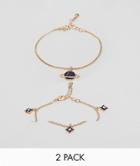 Asos Design Pack Of 2 Bracelets With Star And Planet Design In Gold - Gold