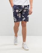 Asos Slim Shorts In Blue Floral Camo Print - Navy
