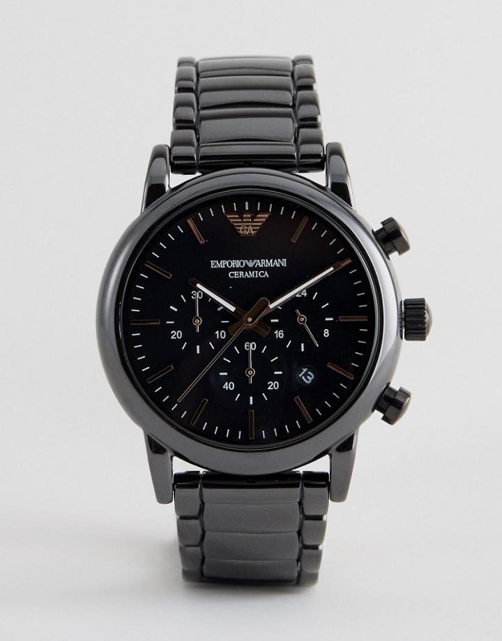 Emporio Armani Ar1509 Chronograph Ceramic Bracelet Watch In Black - Bl