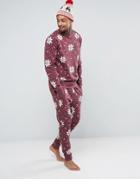 Asos Loungewear Holidays Skinny Jogger With Snowflake Print - Red