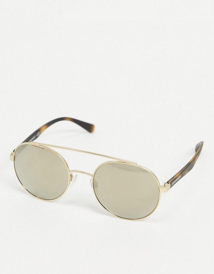 Emporio Armani Aviator Sunglasses In Light Brown With Dark Mirror Lens