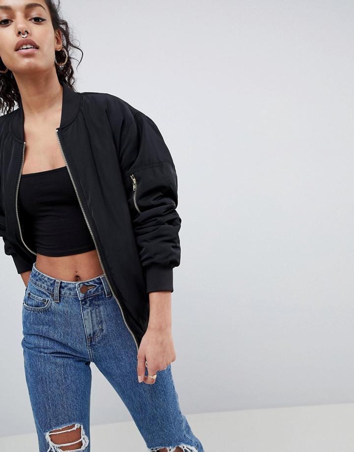 Asos Design Oversized Bomber Jacket - Black
