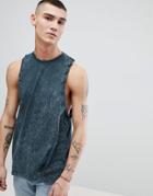 Asos Design Sleeveless T-shirt With Racer Back With Twisted Tie Detail In Acid Wash - Gray