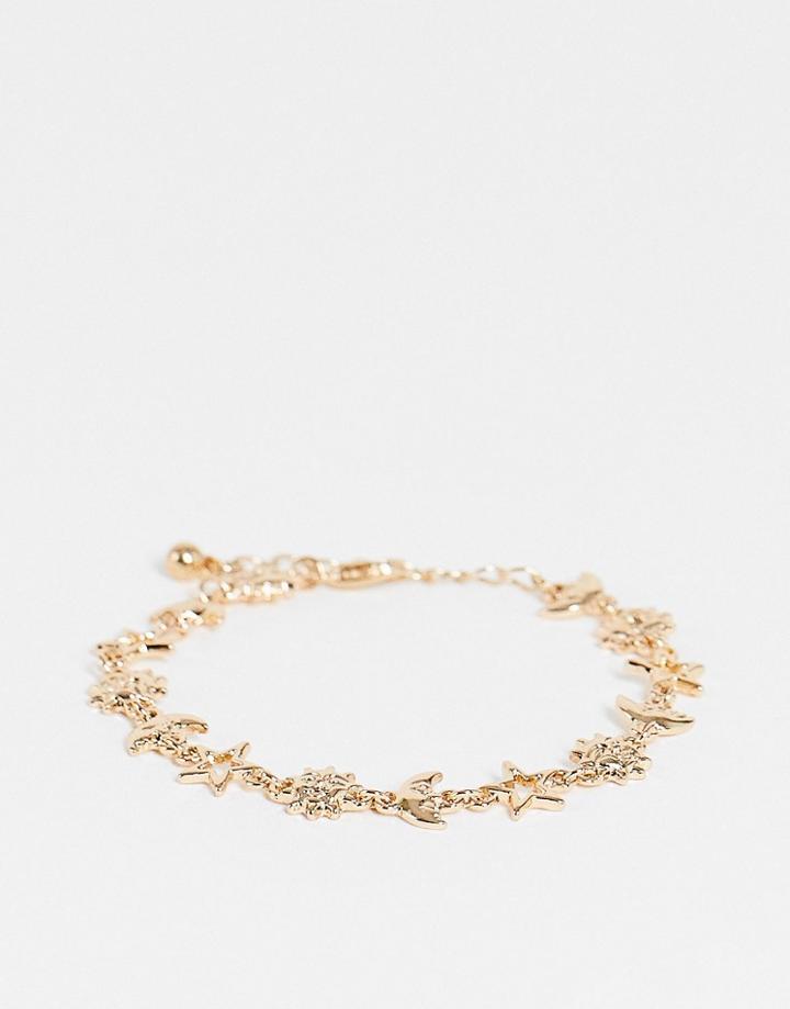 Asos Design Bracelet With Celestial Design In Gold Tone