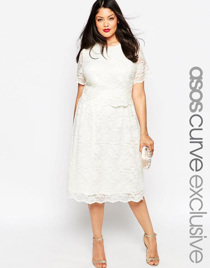 Asos Curve Midi Dress With Lace Crop Top - Cream