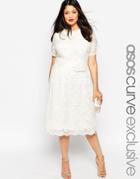 Asos Curve Midi Dress With Lace Crop Top - Cream