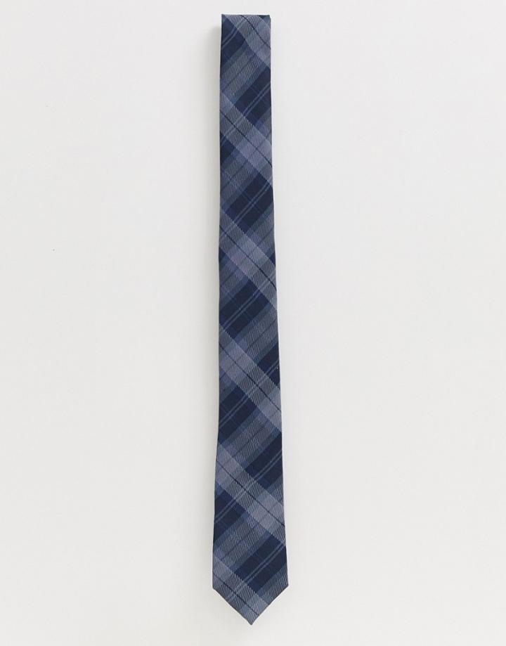 Asos Design Slim Textured Tie In Blue & Gray Check-multi