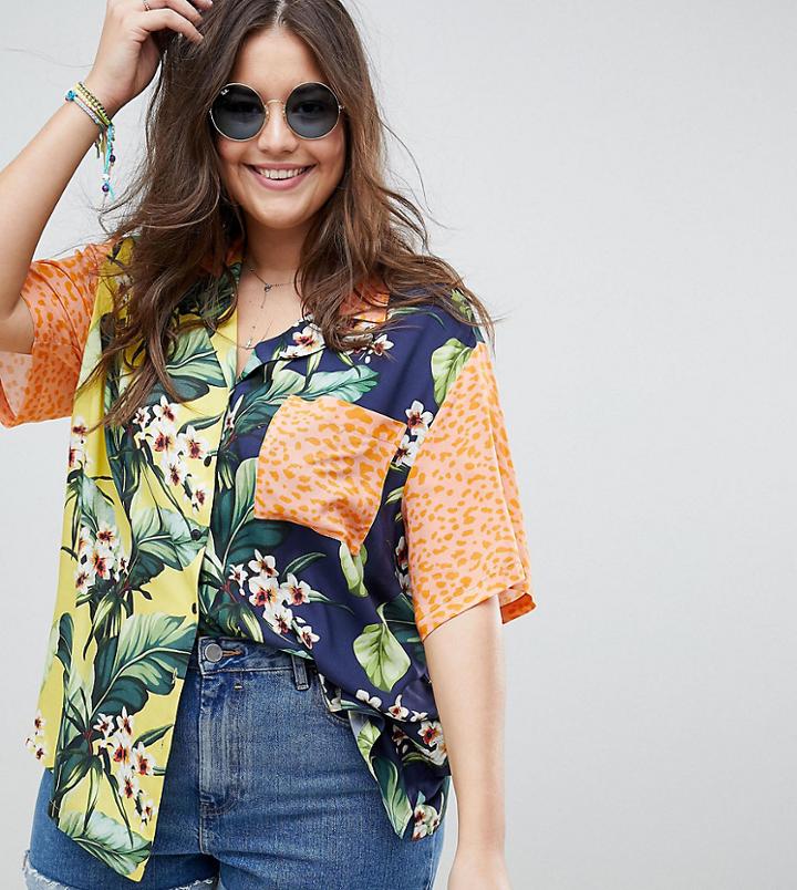 Asos Design Curve Mix And Match Tropical Shirt - Multi