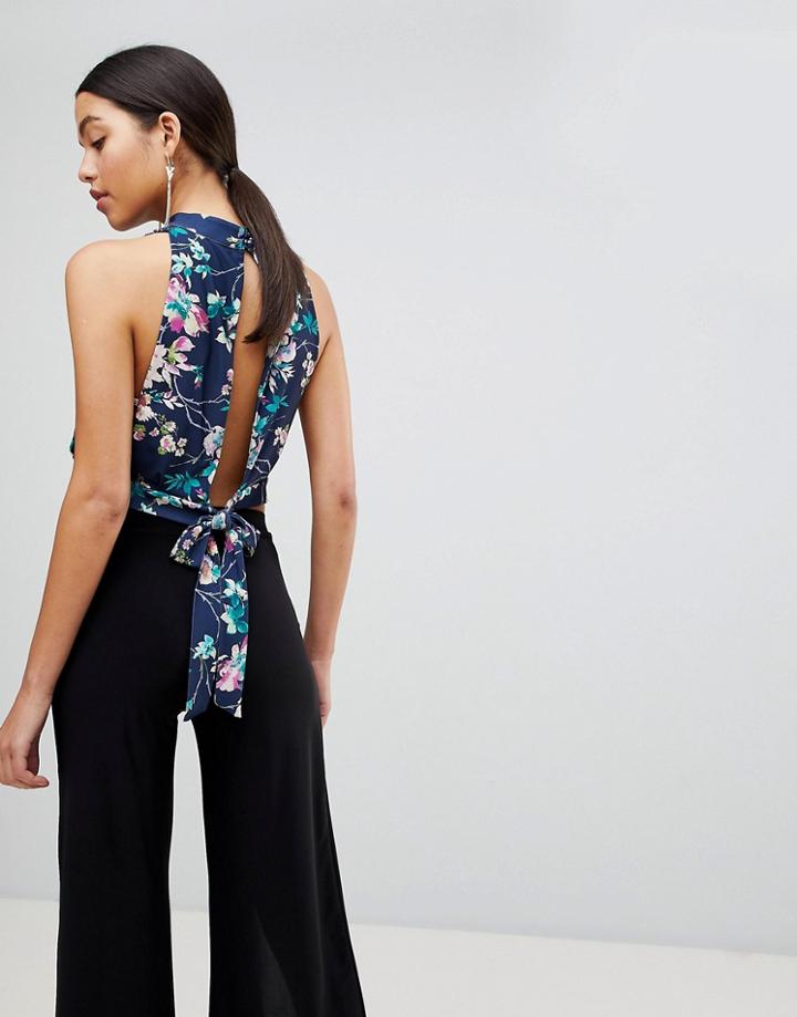 Love Halter Printed Crop Top - Blue