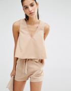 Parallel Lines Crop Swing Top With Deep V Co-ord - Nude