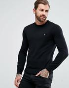 Farah Mullen Slim Fit Merino Sweater In Black - Black