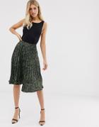 Missguided Pleated Midi Skirt In Snake Print - Multi