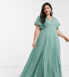 Asos Design Curve Maxi Dress With Lace Godet Inserts-green