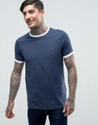 Farah Groves Ringer T-shirt Slim Fit In Navy/ecru - Navy