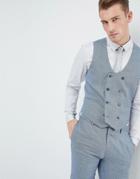 Asos Design Wedding Skinny Suit Vest In Airforce Blue Micro Texture - Blue